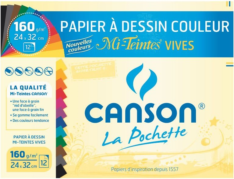 Pochette de papier à dessin (Blanc et en Couleur) CANSON A4